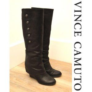 Vince Camuto Almay Black Wedge Boots 8 EUC